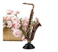 Genérico Instrument Figurine, Long-Lasting Gold Coating Simulation Collectible Statue, Miniature Saxophone Violin Statue with Stand, For Collector Musician Home Office Bookshelf Table Cabinet