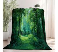 Generico Invernale Coperta in Flanella di Pile 150x200 cm - Morbida e Calda Microfibra Coperta con Stampa Paesaggio Naturale Foresta, Verde Scuro Coperte in Peluche per Divano Sedie Letto