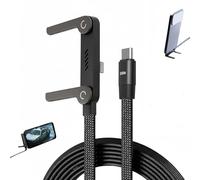 Generico Invisible Holder Charger Cable with Stand, Sideways 240W Fast Charging Type-C Data Cable 5FT, Flat Braided Cord Phone Charger with Foldable 360° Adjustable Phone Stand (Black)