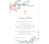 Generico Invito Prima Comunione, 20 pezzi o più, con busta, con fiori Rosa