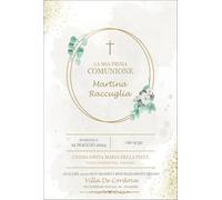 Generico Invito Prima Comunione, 20 pezzi o più, con busta, Cornice Dorata con Fiori