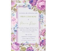 Generico Invito Prima Comunione, 20 pezzi o più, con busta, Design Floreale con Rose e Fiori