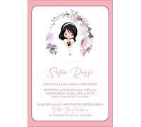 Generico Invito Prima Comunione, 20 pezzi o più, con busta, Design Floreale Rosa, 2024i
