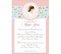 Generico Invito Prima Comunione, 20 pezzi o più, con busta, Design Floreale Rosa, Motivo Angioletto, Stile Elegante