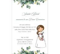 Generico Invito Prima Comunione, 20 pezzi o più, con busta, Elegante Design con Motivo Eucalipto
