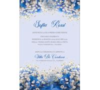 Generico Invito Prima Comunione, 20 pezzi o più, con busta, Elegante Design Floreale Blu e Bianco