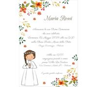Generico Invito Prima Comunione, 20 pezzi o più, con busta, Motivo Floreale con Fiori Arancioni