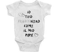 Generico ''Io tifo bianco nero come il mio papà'' Body Neonato personalizzato Manica Corta bimbo bimba idea regalo nascita battesimo compleanno festa del papà squadra calcio sport tifoseria