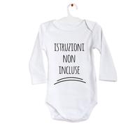 Generico ''Istruzioni non incluse'' Body Natalizio Neonato in Cotone da Bimbo Bimba Personalizzato con nome Grafica Idea Regalo Compleanno Natale Nascita Neonato Tutina Divertente Inverno