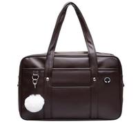 Generico Japanese Casual PU Leather Tote Bag - Stylish Multi-Pocket Shoulder Bag, Cute Design for Commuting & Cosplay (Brown)