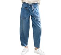 Generico Jeans Baggy da Donna Vita Alta Elasticizzati Pantaloni Casual Vintage Larghi a Gamba Larga Pants Slim Fit Tessuto Lavato Scuro Moda Femminile Aderente Morbido Confortevole