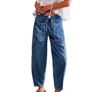 Generico Jeans Baggy da Donna Vita Alta Elasticizzati Pantaloni Casual Vintage Larghi a Gamba Larga Pants Slim Fit Tessuto Lavato Scuro Moda Femminile Aderente Morbido Confortevole
