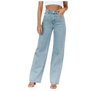 Generico Jeans Baggy Donna, Jeans da Donna Larghi Gamba Dritti Wide Leg Lunghi Pantalone Y2k Hiphop Danza Casuale Harajuku Koreanische Streetwear Jeans Vita Alta Donna Abbigliamento Sportivo