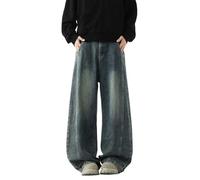 Generico Jeans Cargo Uomo-Jeans a Gamba Larga, Pantaloni Dritti e Comodi, Pantaloni Casual in Denim Lavato High Street