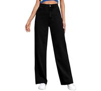 Generico Jeans da Donna a Vita Alta Taglie Forti Pantalone Gamba Dritta Estivi Jeans Curvy Gamba Larga Pantalone Basic Pantaloni Denim con Tasche Wide Leg Pants da Strada Stile Streetwear