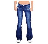 Generico Jeans da Donna Eleganti Jeans Donna Vita Bassa a Gamba Larga Lavoro Pantaloni Denim con Tasconi Comodo Pants Basic Estivo Pantalone e Ragazza Streetwear Casual Pantaloni