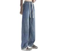 Generico Jeans da Donna Eleganti Pantalone Casual a Vita Alta Pants con Tasconi Gamba Dritta Pantaloni Leggeri Y2k Jeans Taglie Forti Pantaloni Denim da Strada Stile Hip Hop Streetwear