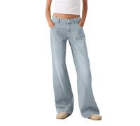 Generico Jeans da Donna Lavoro Jeans Comodo Eleganti Pants con Tasche Wide Leg Pantalone Casual Taglie Forti Pantaloni Leggeri Pantaloni Denim e Ragazza Streetwear