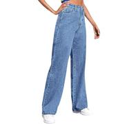 Generico Jeans da Donna Vita Alta Lavoro Pantalone Gamba Larga Taglie Forti Pantalone Leggeri Gamba Dritta Pants Y2k Jeans con Tasche Wide Leg Pantaloni Denim da Strada Stile Streetwear