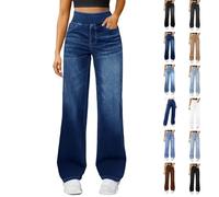 Generico Jeans Donna Larghi Jeans Donna Vita Alta a Gamba Larga in Tessuto Morbido ed Elastico, Modello Comfort con Dritta e Passanti per Cintura, Facili Vita Alta Larghi