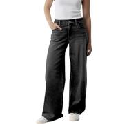 Generico Jeans Donna Vita Alta Jeans Donna Vita Alta con Gamba Larga in Denim Elasticizzato Comodissimo, Taglio Alto e Dritto con Chiusura a Bottoni e Cerniera a Palazzo
