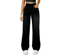 Generico Jeans Elasticizzati Donna Jeans Donna Vita Alta a Gamba Larga in Tessuto Morbido ed Elastico, Modello Comfort con Dritta e Passanti per Cintura, Facili Palazzo