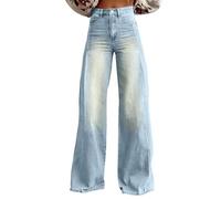 Generico Jeans Flare Donna Jeggings Baggy Pants Push Up Baggy Strappati Y2k 2025 Pantaloni Donna Vita Alta Skinny Larghi Curvy Fit Eleganti Gamba Larga Wide Leg Jeans Donna Cargo Azzurro XXL
