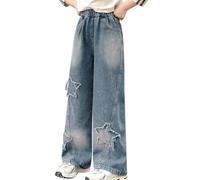 Generico Jeans Larghi da ragazzaa,Pantaloni Casual per attività all'Aria Aperta con Fondo a Zampa Elasticizzati Pantaloni Tasche Vintage invecchiati Elastico in Vita la Spiaggia Viaggi Vacanze Abiti