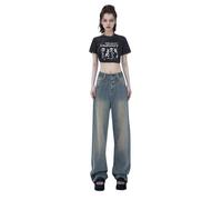 Generico Jeans Larghi Donna, Jeans Elasticizzati Donna Palazzo Hose Loose High Taille Casual Wide Leg Kordelzug Hose mit Taschen Y2k Gamba Dritta Estetica Jeans Donna Vita Alta per Il Tempo Libero