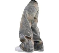 Generico Jeans Larghi Dritti Casual Hip Hop Goth da Uomo Y2K Jeans A Gamba Larga Primavera E Autunno retrò Punk Stile Street Stile Harajuku (Blu,S)