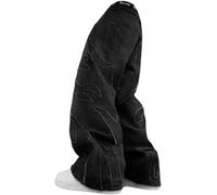 Generico Jeans Larghi Dritti Casual Hip Hop Goth da Uomo Y2K Jeans A Gamba Larga Primavera E Autunno retrò Punk Stile Street Stile Harajuku (Nero,L)