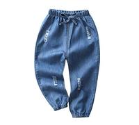 Generico Jeans Larghi per Ragazze Abbigliamento Teenager Ragazzi a Vita Alta Bambine Elasticizzata Pantaloni Elastica lavati Eleganti Plain Casual Primavera Estate