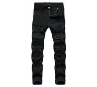 Generico Jeans Moto Uomo Estivi,Jeans da Uomo Comfort Stretch Denim Jeans a Gamba Dritta Jeans Aderenti Completa Dritta