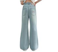 Generico Jeans Ragazza, Jeans a Zampa da Ragazza con Motivo a Farfalla Elastici in Vita E Strappati Effetto Invecchiato alla Moda Y2k con Tasche Jeans Gamba Larga Ragazza per La Primavera E L'autunno