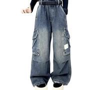 Generico Jeans Ragazza, Jeans Donna Ragazza Baggy a Gamba Larga con Vita Elastica E Tasche a Vita Alta Y2k Pantaloni Dritti Comodi Pantaloni da Fitness per La Primavera E L'autunno