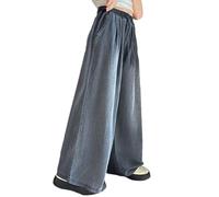 Generico Jeans Ragazza, Jeans Vita Alta per Ragazze Larghi a Vita Alta Elasticizzati Gamba Larga Vintage Boyfriend Gambe Strappate con Buchi Strappati Casual Jeans Taglie Forti per Il Tempo Libero