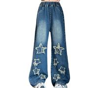 Generico Jeans Ragazza, Pantaloni da Ragazza Jeans con Motivo a Farfalla Elastici in Vita E Strappati Effetto Invecchiato alla Moda Y2k con Tasche Pantaloni di Jeans per La Primavera E L'autunno