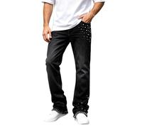 Generico Jeans Uomo da Moto-Jeans a Gamba Dritta per Il Comfort Quotidiano e Lo Stile Classico - Denim Senza Marchi né Etichette