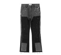 Generico Jeans Uomo Elasticizzati Slim Fit,Uomini E Donne con Lo Stesso High Street Splicing Ink Street Advanced Sense of Micro Flare Jeans