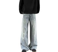 Generico Jeans Uomo Taglie Forti Pantaloni da Uomo Larghi e Comodi in Denim Lavato con Stile retrò per Un Casual e di Tendenze (Blue, XXXL)