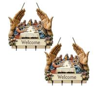 Generico Jesus and Disciples Wall Art Keychain Holder, 2D Flat Jesus Disciples Key Rack Organizer with 4 Hooks, Christian Autumn Home Decor with Welcome Sign and Hooks, for Home, Entryway (#A,#2PCS)