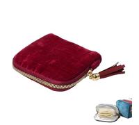 Generico Jewelry Travel Bag with Zippered Pockets, Mini Soft Foldable Pouch Portable Organizer for Earrings Necklaces Rings - Travel Essential (Maroon)