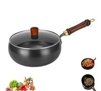 Generico Jinswhdre Cast Iron Skillet, Suntuup Japanese Iron Pan, Hand-Forged Non-Coated Frying Pan for Gas, High Purity Frying Pans for Cooking (With glass lid,9.4in/24cm)