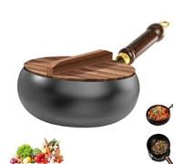 Generico Jinswhdre Cast Iron Skillet, Suntuup Japanese Iron Pan, Hand-Forged Non-Coated Frying Pan for Gas, High Purity Frying Pans for Cooking (With a wooden lid,11in/28cm)