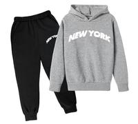 Generico Jogger Tuta Autunno Inverno Bambini Stampato Felpa Set Jogging Ragazzi Con Tasche Ragazze Abbigliamento Cappuccio E Pantaloni Di Felpe 3-15 Anni