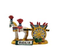 Generico JS Carretto Siciliano Sicilia con Cavallo, Soprammobile Vintage Tradizionale Siciliano 15 x 10 cm, in Resina