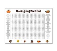 Generico Jumbo Thanksgiving Word Search Poster, Giant 36"X24" Wall Game Posters, Fun Christmas Interactive Large Word Find Decor for Celebrations,Parties,Family Games,Classes Activity