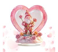 Genérico K Acrylic Table Ornament | Valentine's Day Pink Heart Shape 2D Acrylic Sign, Creative GNOME Ornament with Flower Design For Desks Bedside Tables Use, Handy Piece For Daily Celebration
