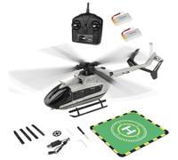 Generico K160 EC-145 RC Elicottero per Adulti Principianti, 2.4G 4CH 6-Axis Gyro 4 Eliche Flybarless velivoli Militari con Grembiule Pad di atterraggio, RTF,2 Batteries