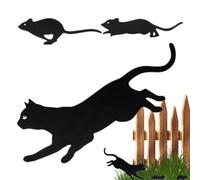 Generico Katze Gartendekoration - 3er-Set Dekorative Gartenstäbe | Metall Jagende Mäuse Design - Tierische Dekoration für Garten, Terrasse, Wege, Rasen